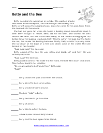 Betty and the Bee Worksheet