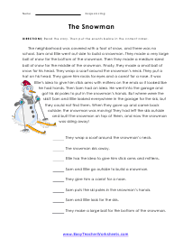 Snowman Story Worksheet