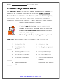 Subjunctive Mood Worksheet