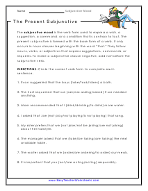 Present Subjunctive Worksheet