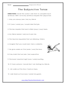 Subjunctive Tense Worksheet