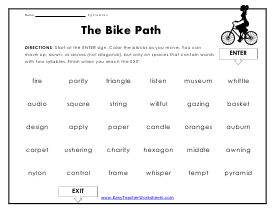 Bike Path Worksheet