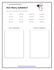 How Many Syllables Worksheet