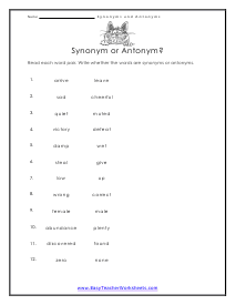 Synonyms and Antonyms Lesson Plans & Worksheets Reviewed by Teachers