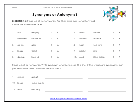 Determine the Meaning of Words Using Synonyms in Context #2, Worksheet, Education.com