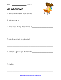 All About Me Worksheet