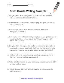 6th Grade Writing Worksheets