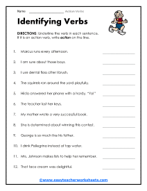 Identifying Action Verbs Worksheet