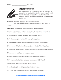 Appositive Worksheets