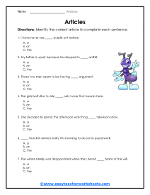 Multiple Choice Worksheet