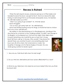 Recess Worksheet