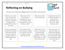 Reflecting on Bullying Worksheet
