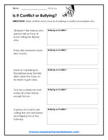 Conflict or Bullying Worksheet