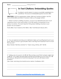 Citing Sources Worksheets