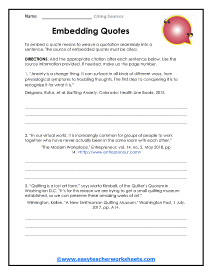 Embedding Quotes Worksheet