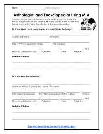 Anthologies and Encyclopedias Worksheet