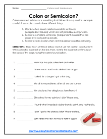 Colon or Semicolon Worksheet