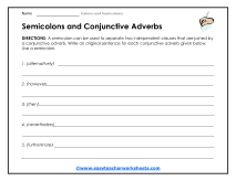 Semicolons and Conjunctive Worksheet