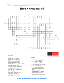 State Nicknames Crossword #1