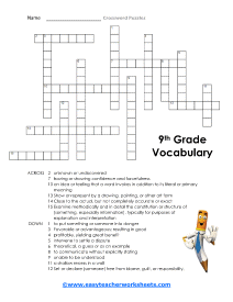 9th Grade Crossword