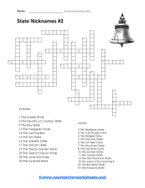 State Nicknames Crossword #2