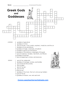 Gods and Goddesses Crossword