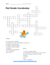 1st Grade Crossword