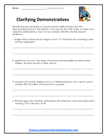 Clarifying Demonstratives Worksheet