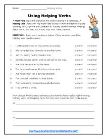 Using Helping Verbs Worksheet