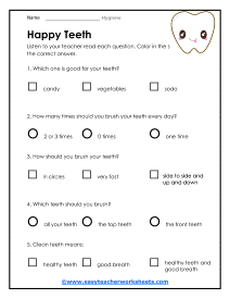 Teeth Worksheet