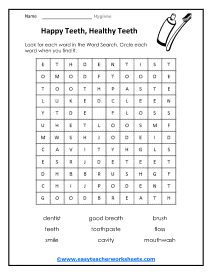Teeth Word Search Worksheet