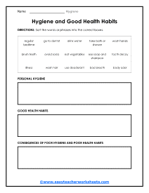 Health Habits Worksheet