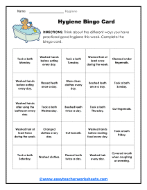 Hygiene Bingo Card