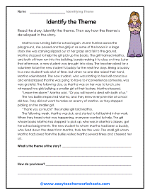 Identifying the Theme of a Story Worksheets