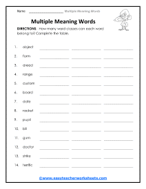 Definitions Worksheet