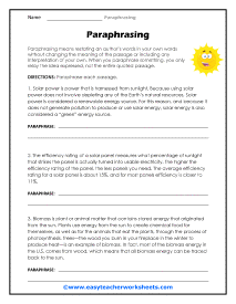 paraphrasing exercises for middle school