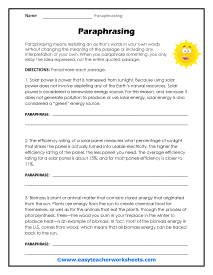 paraphrasing practice worksheet 4th grade