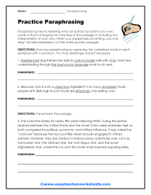 paraphrasing worksheet
