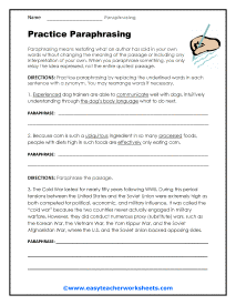 paraphrasing worksheet free