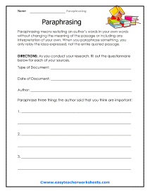 paraphrasing and summarizing worksheet pdf