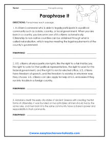 paraphrasing worksheets grade 8