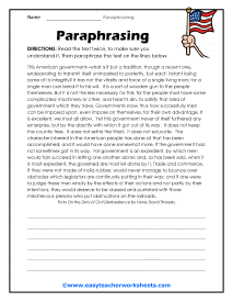 paraphrasing worksheet