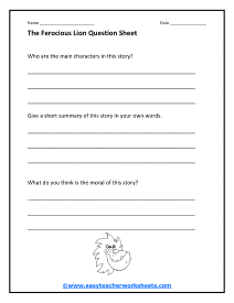 Ferocious Lion Question Worksheet