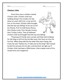 Chicken Little Worksheet