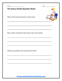 Geese Family Question Worksheet