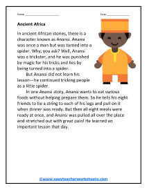 Ancient Africa Story Worksheet