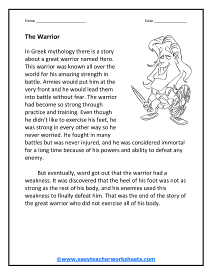 Warrior Story Worksheet