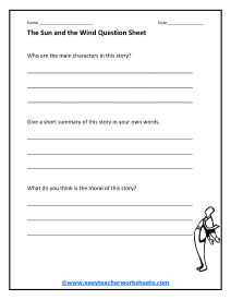 Sun and the Wind Question Worksheet