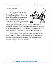 Ant and the Grasshopper< Worksheet