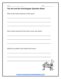Ant and the Grasshopper Question Worksheet